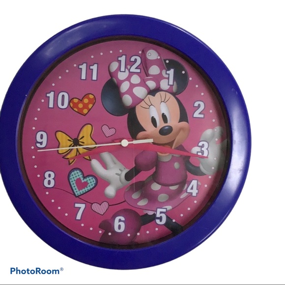 Disney Minnie Mouse Pink & Blue Heart Bow Battery Wall Clock With Second Hand - Picture 1 of 7